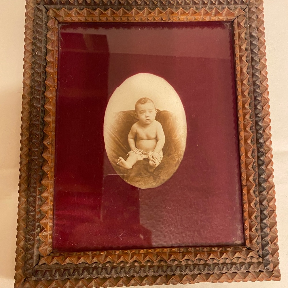 Tramp art photo frame and oval vintage frame - Picture 2 of 11